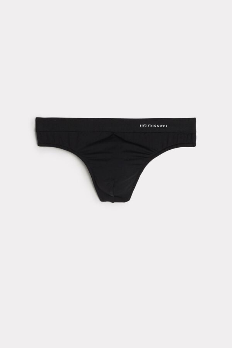 Chiloți Barbati Intimissimi Logo Detailed Microfiber Tanga Negrii | RO IS2675