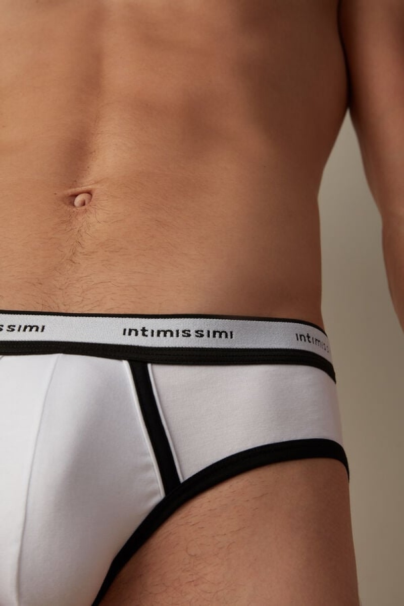 Chiloți Barbati Intimissimi Stretch Supima® Bumbac with Logo Detail Albi Negrii | RO GL2695