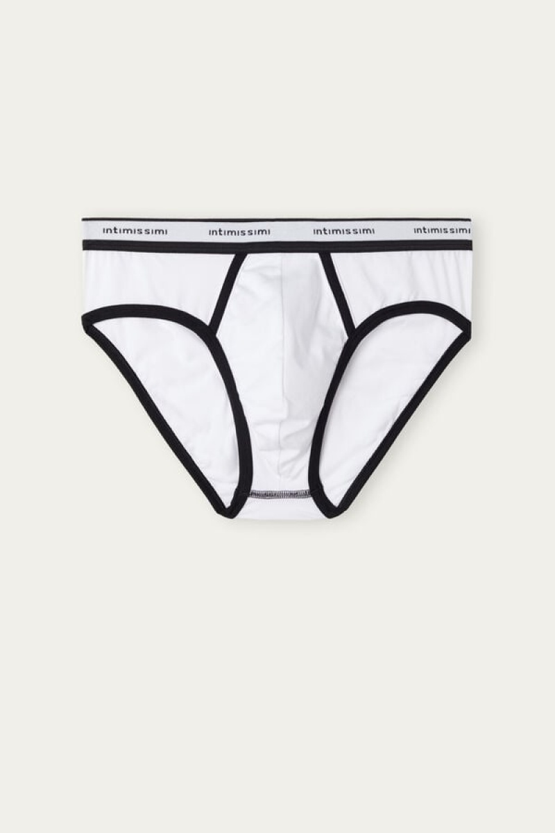 Chiloți Barbati Intimissimi Stretch Supima® Bumbac with Logo Detail Albi Negrii | RO GL2695