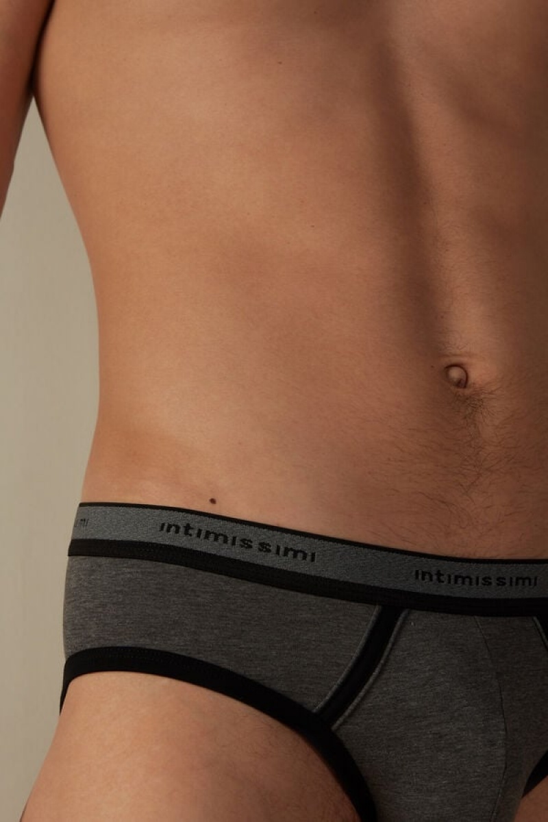 Chiloți Barbati Intimissimi Stretch Supima® Bumbac with Logo Detail Gri Inchis Negrii | RO WY2708