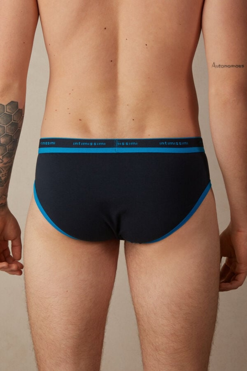 Chiloți Barbati Intimissimi Stretch Supima® Bumbac with Logo Detail Albastri | RO QZ2709