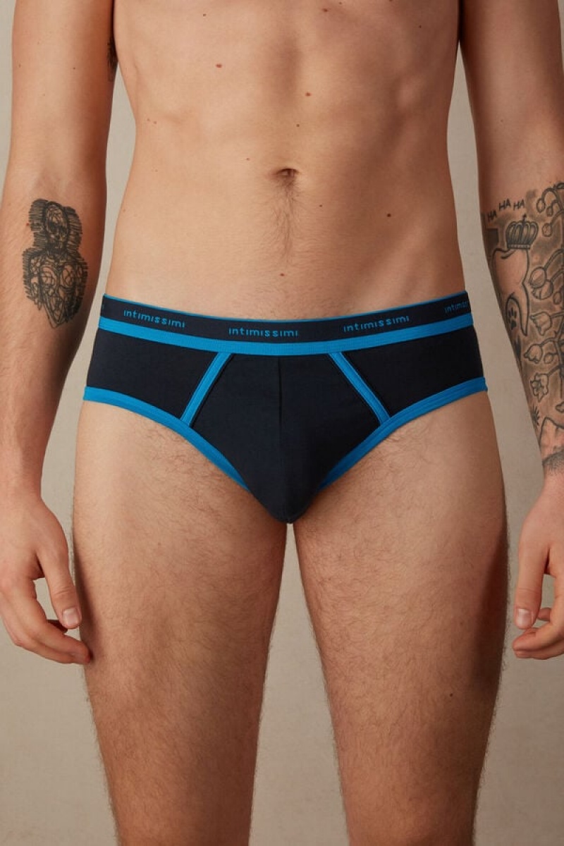 Chiloți Barbati Intimissimi Stretch Supima® Bumbac with Logo Detail Albastri | RO QZ2709