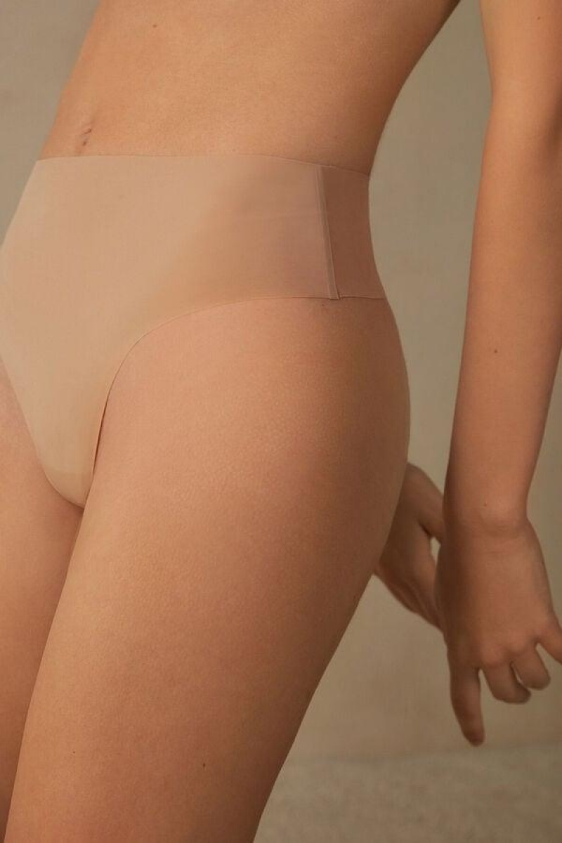 Chiloți Dama Intimissimi High Talie Tanga in Seamless Ultralight Microfiber Bej | RO ZG2279