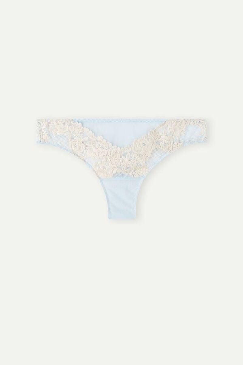 Chiloți Dama Intimissimi Pretty Flowers Brazilian Albastri Albi | RO GL2467