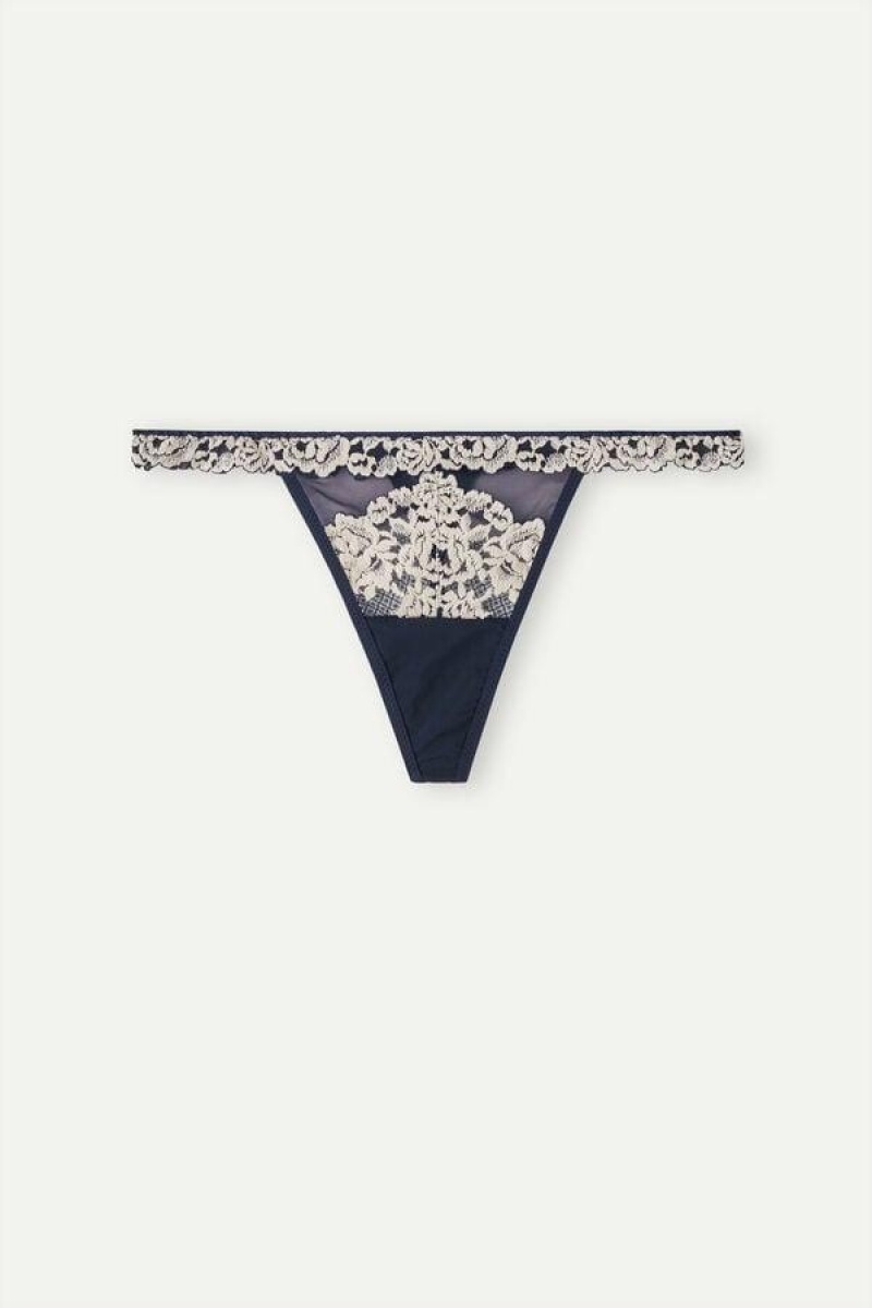 Chiloți Dama Intimissimi Pretty Flowers String Tanga Albastri Inchis Galbeni Deschis | RO RW2237