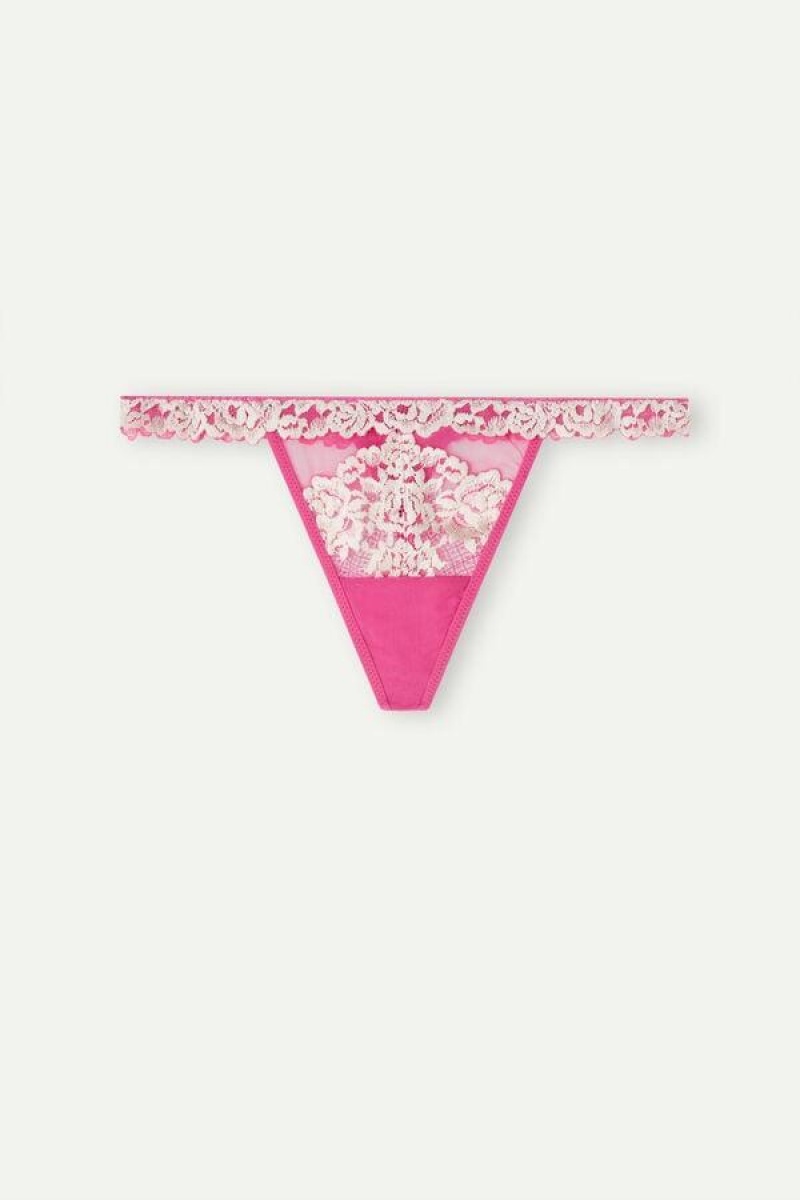 Chiloți Dama Intimissimi Pretty Flowers String Tanga Roz Albi | RO SO2245