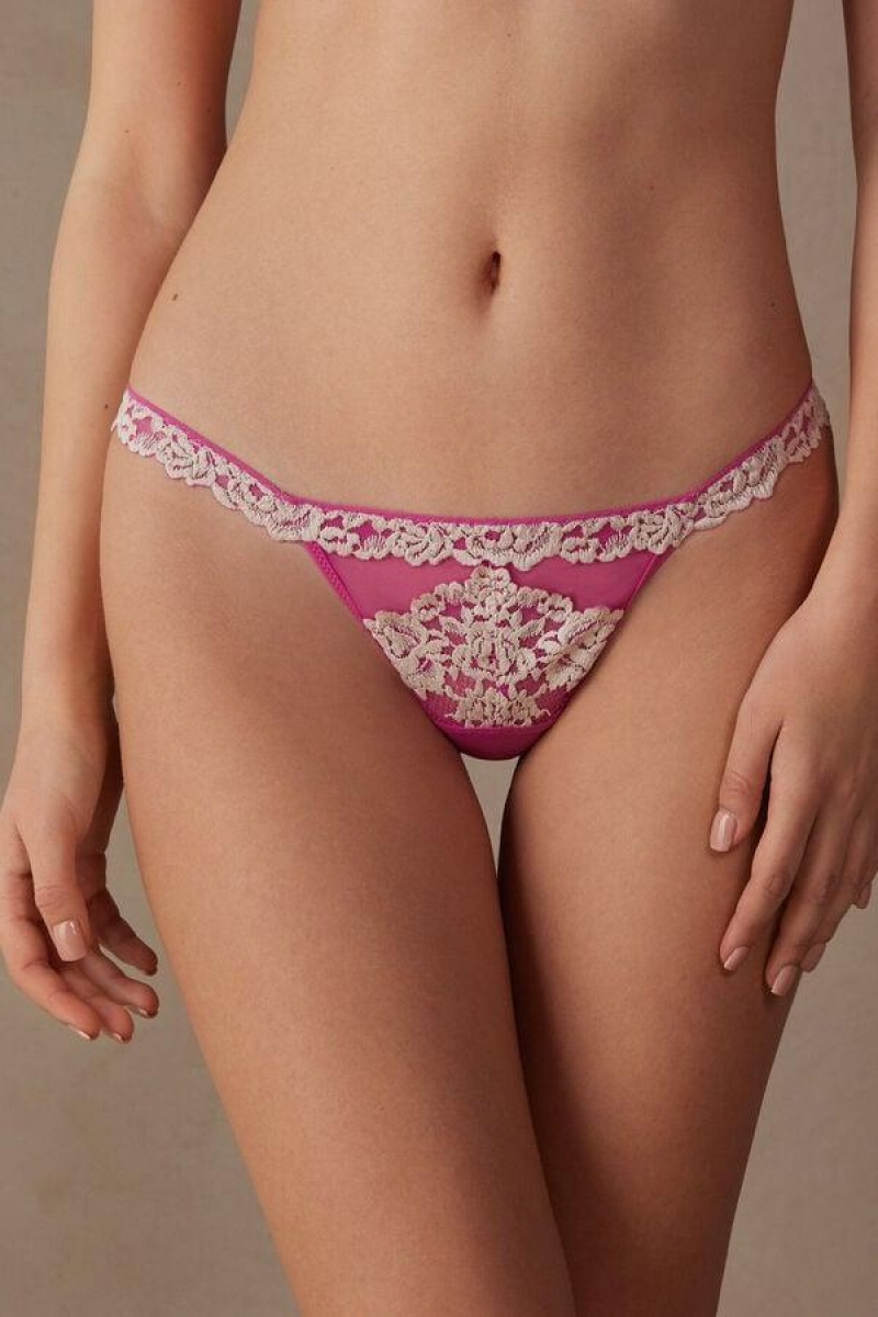 Chiloți Dama Intimissimi Pretty Flowers String Tanga Roz Albi | RO SO2245