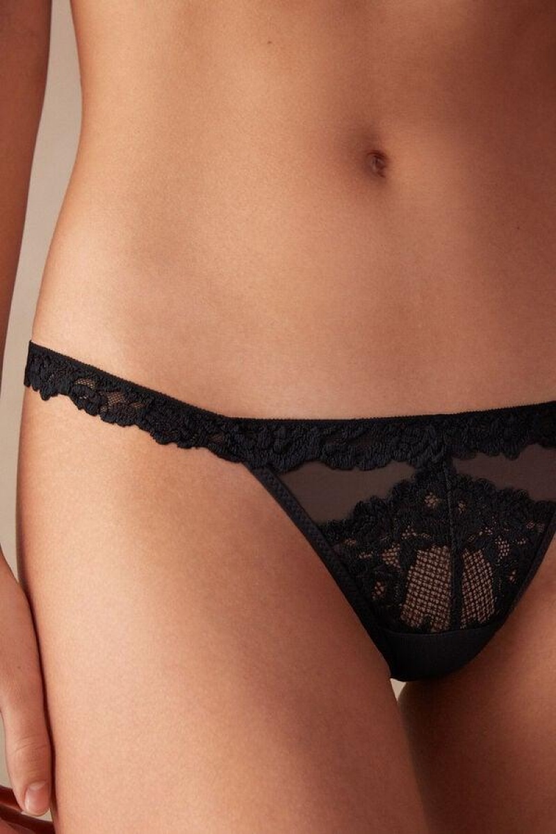 Chiloți Dama Intimissimi Pretty Flowers String Tanga Negrii | RO NB2284