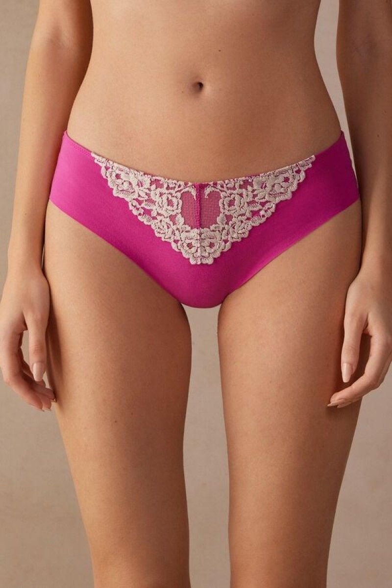 Chiloți Dama Intimissimi Pretty Flowers Seamless Bumbac Roz Albi | RO FM2364