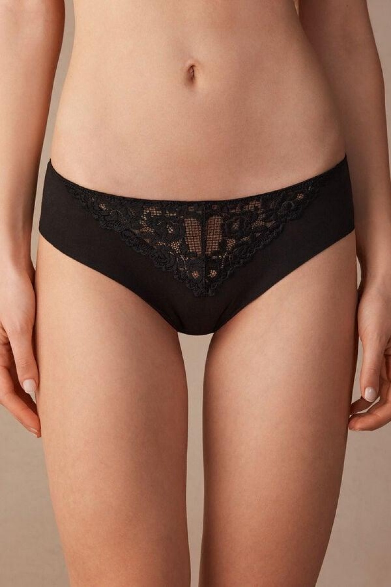 Chiloți Dama Intimissimi Pretty Flowers Seamless Bumbac Negrii | RO QZ2403