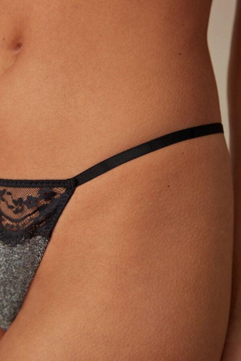 Chiloți Dama Intimissimi Shimmer All Night String Tanga Argintii | RO QZ2260