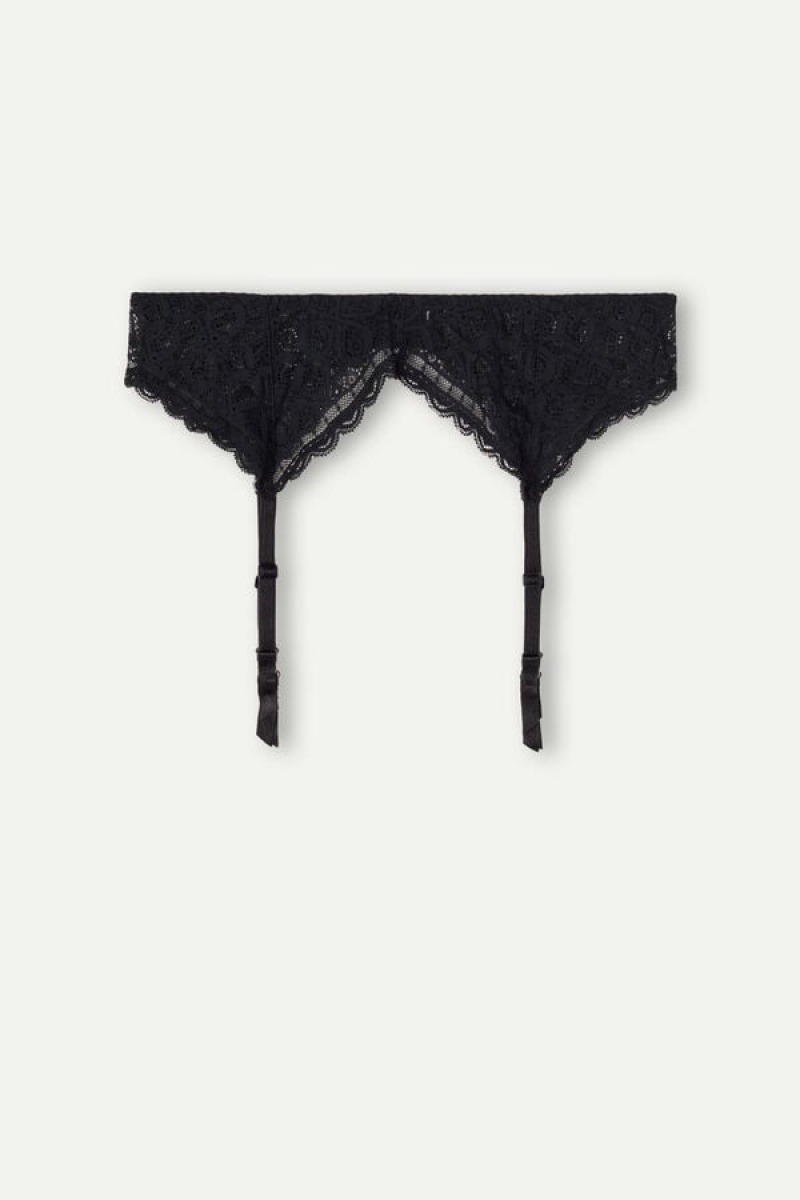 Lenjerie Dama Intimissimi Dantela Garter Belt Negrii | RO CE1891