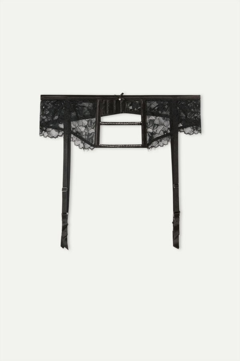 Lenjerie Dama Intimissimi Shine High Like Stars Garter Belt Negrii | RO QZ1896