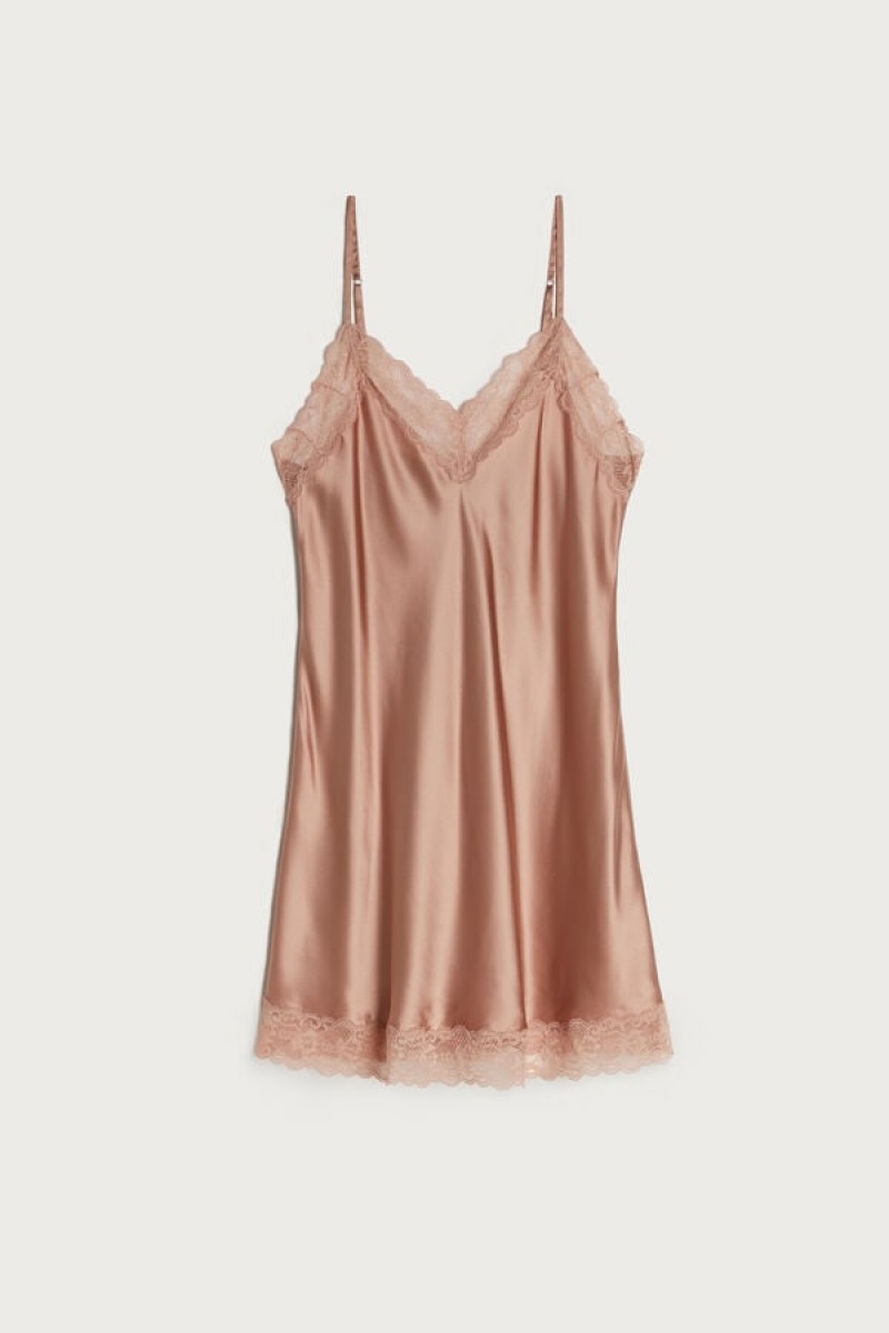 Lenjerie Dama Intimissimi Silk Slip with Dantela Insert Detail Roz | RO VD1918