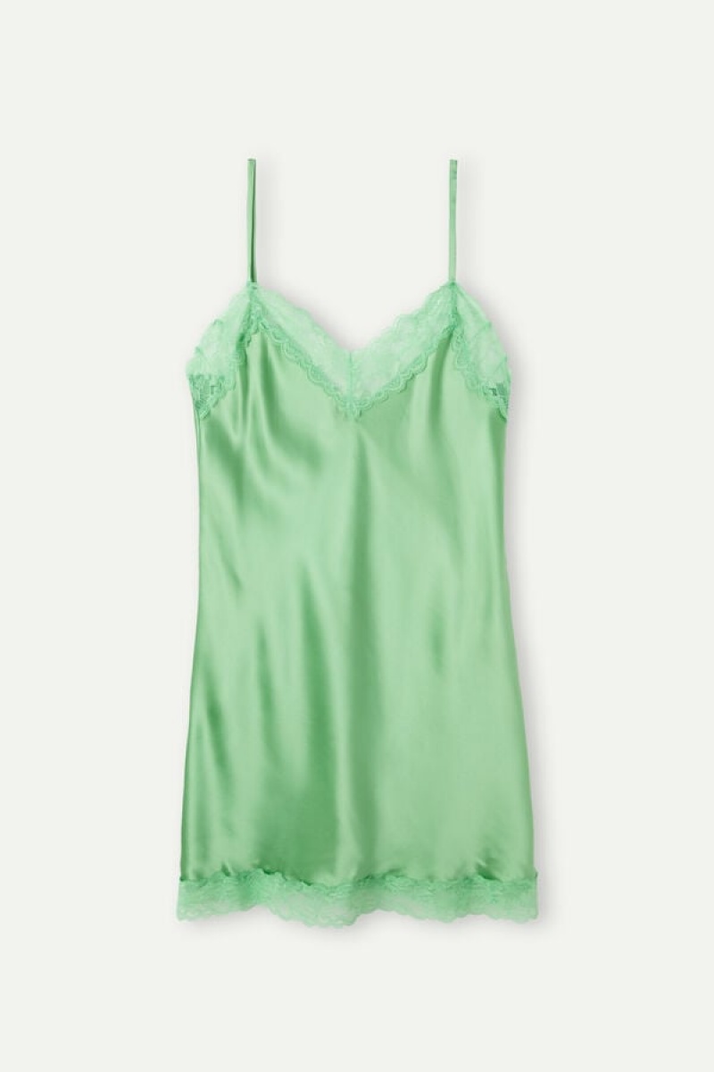 Lenjerie Dama Intimissimi Silk Slip with Dantela Insert Detail Verde Menta | RO XF1942