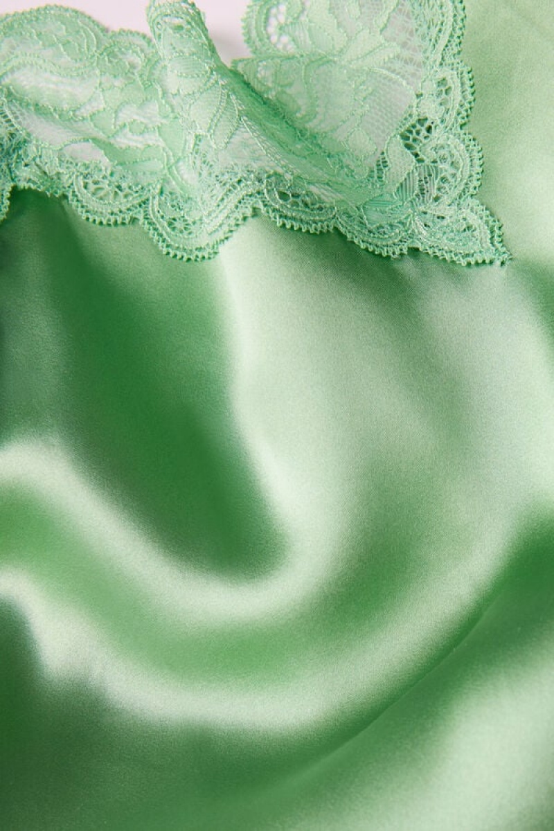 Lenjerie Dama Intimissimi Silk Slip with Dantela Insert Detail Verde Menta | RO XF1942