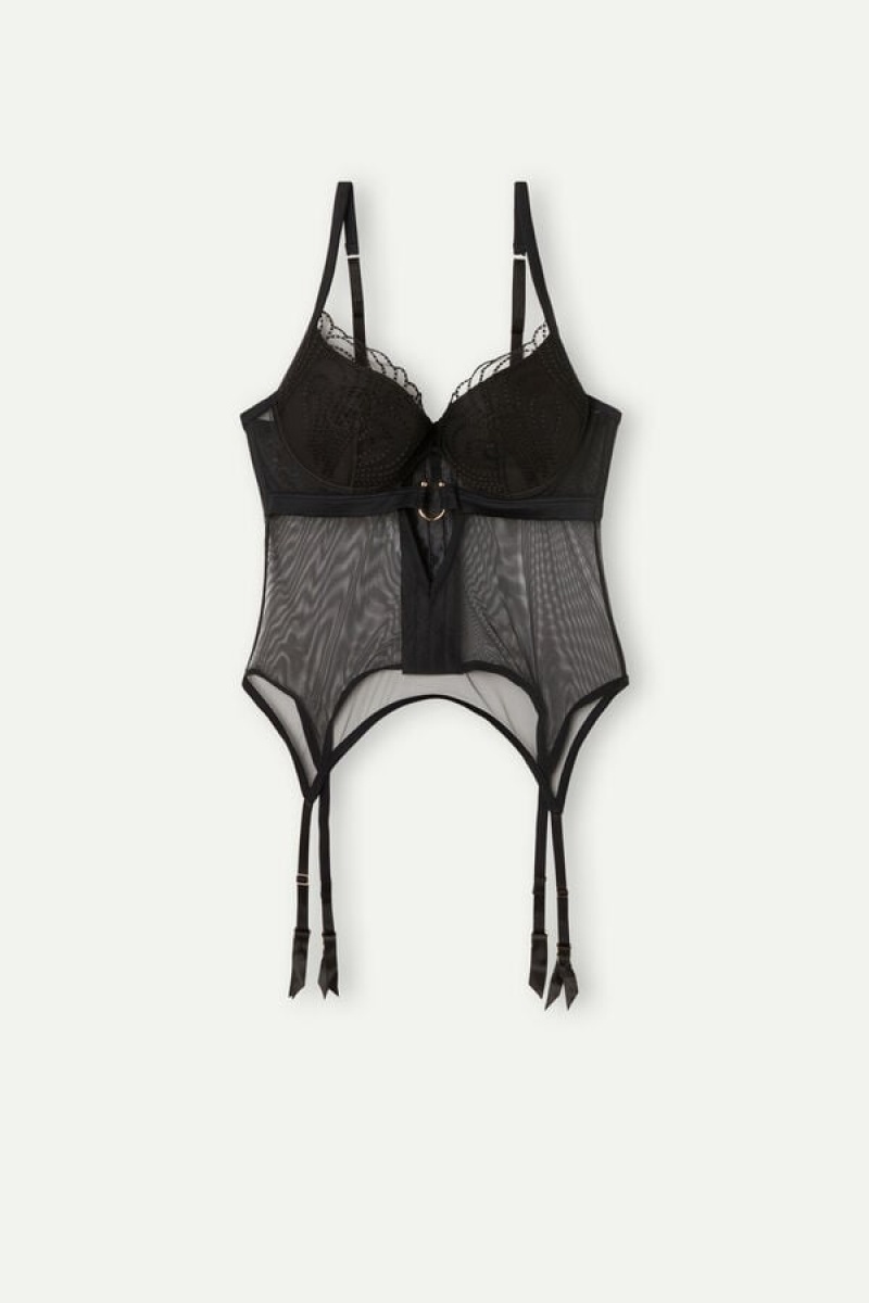 Lenjerie Dama Intimissimi Steal the Show Guipure Demi-Cup Bra Negrii | RO HK1885