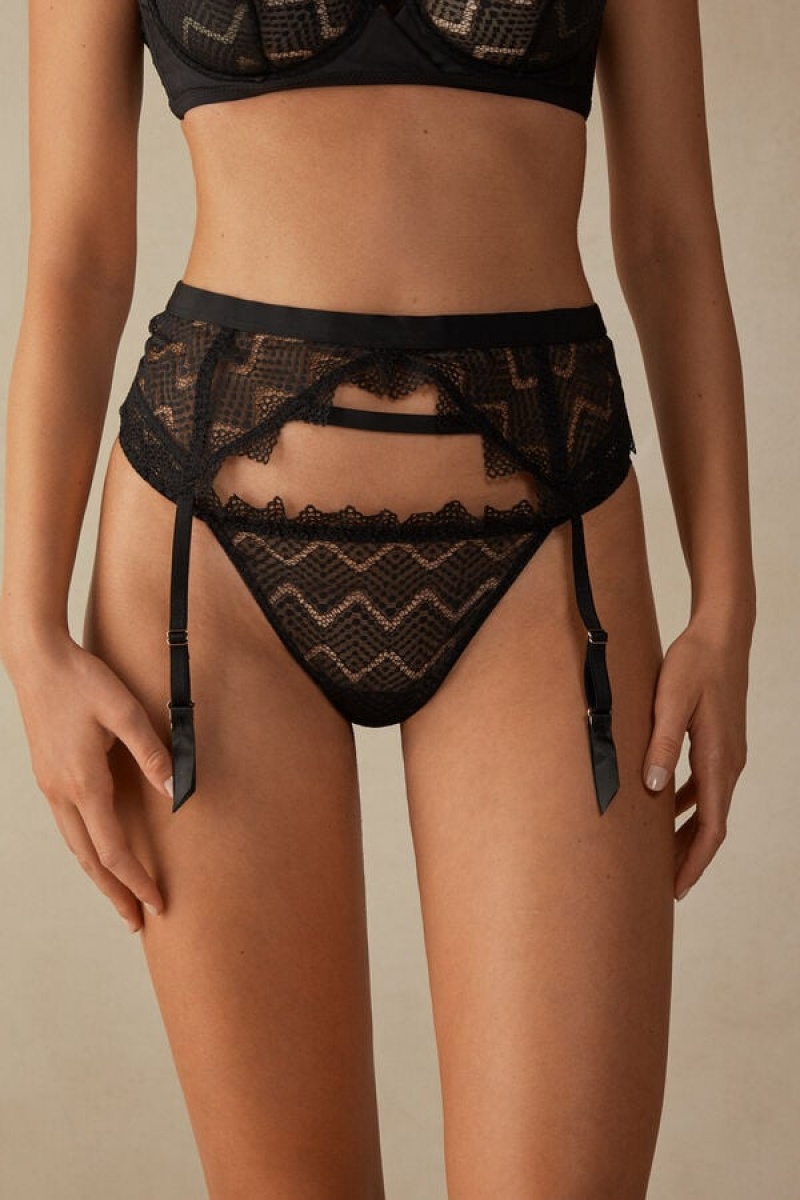 Lenjerie Dama Intimissimi Urban Nomad Garter Belt Negrii | RO NB1894