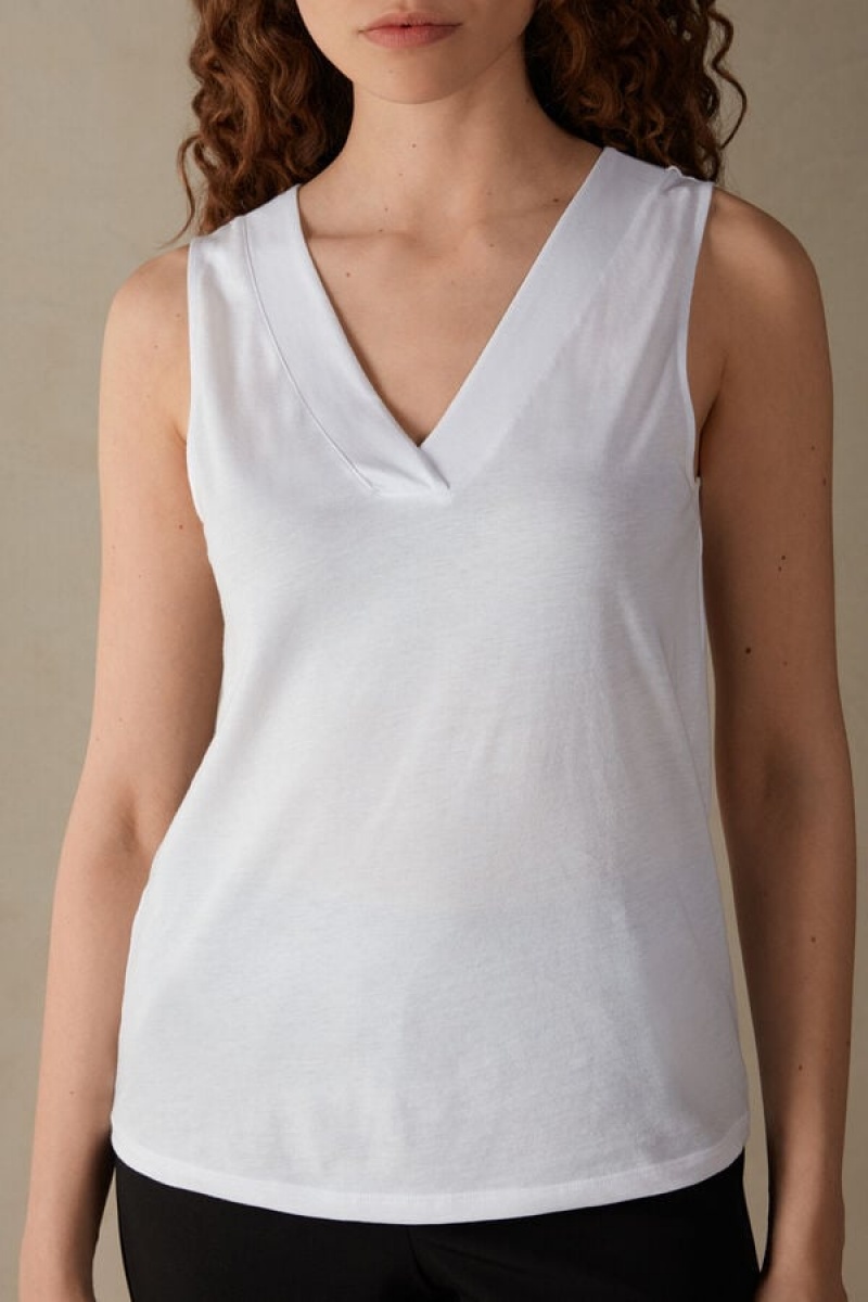 Maiou Dama Intimissimi V-neck in Supima® Ultrafresh Bumbac Albi | RO YU1719