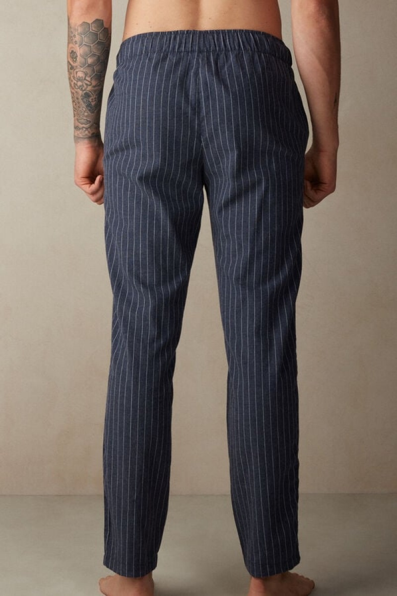 Pantaloni Barbati Intimissimi Full Length in Denim Pinstripe Patterned Brushed Cloth Albastri | RO LH2974