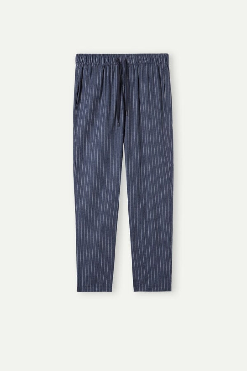 Pantaloni Barbati Intimissimi Full Length in Denim Pinstripe Patterned Brushed Cloth Albastri | RO LH2974