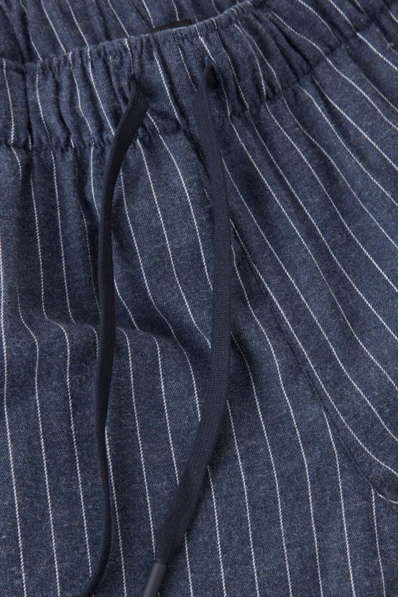 Pantaloni Barbati Intimissimi Full Length in Denim Pinstripe Patterned Brushed Cloth Albastri | RO LH2974