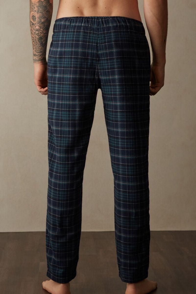 Pantaloni Barbati Intimissimi Full Length in Green and Blue Plaid Brushed Cloth Verzi Albastri | RO KI2975