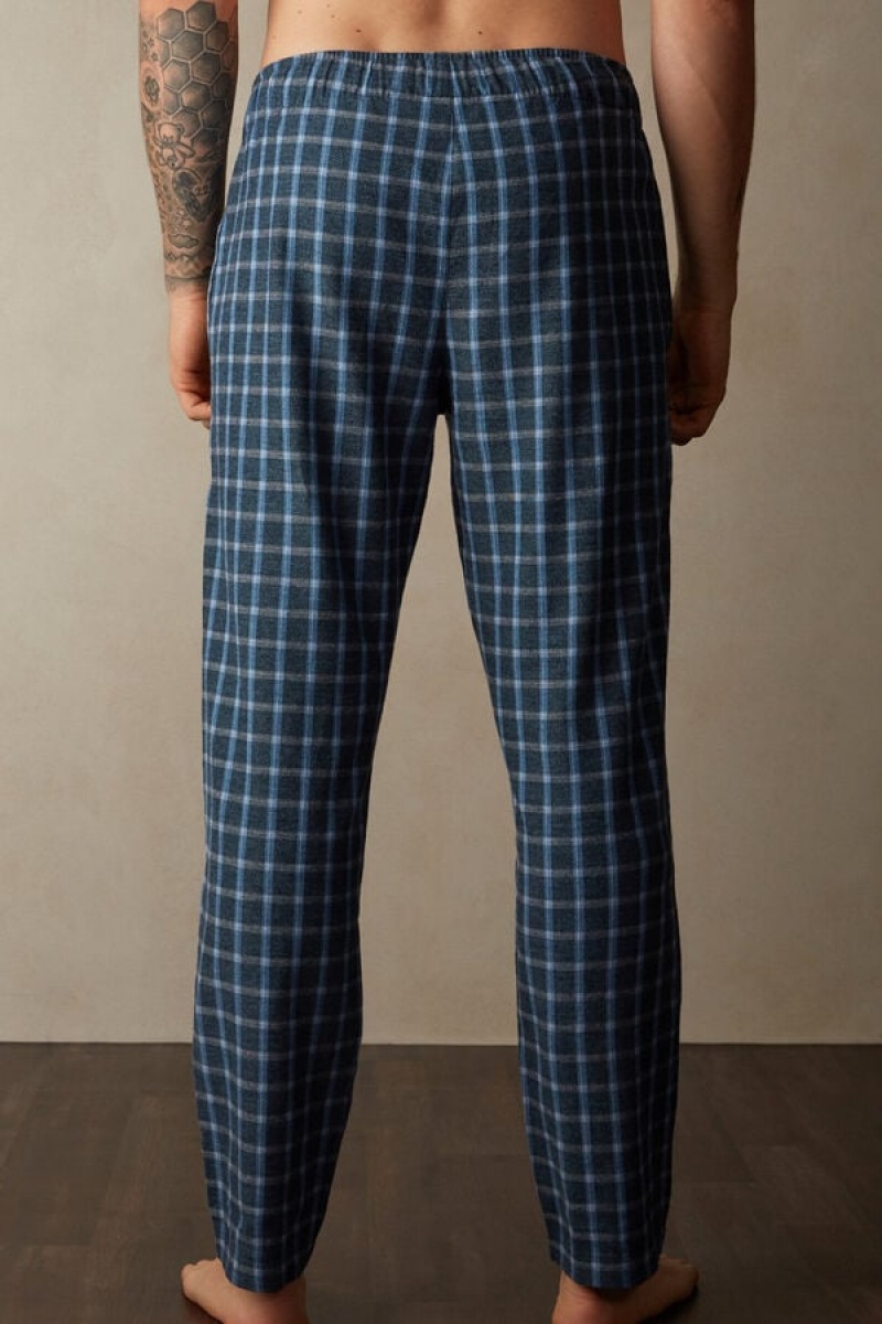 Pijama Barbati Intimissimi Full Length Pants in Check Patterned Brushed Cloth Albastri | RO LH2877