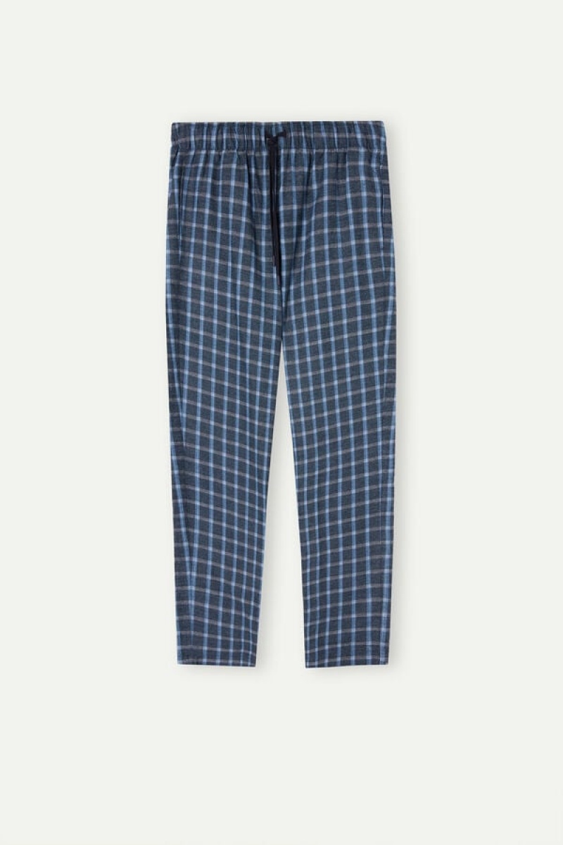 Pijama Barbati Intimissimi Full Length Pants in Check Patterned Brushed Cloth Albastri | RO LH2877