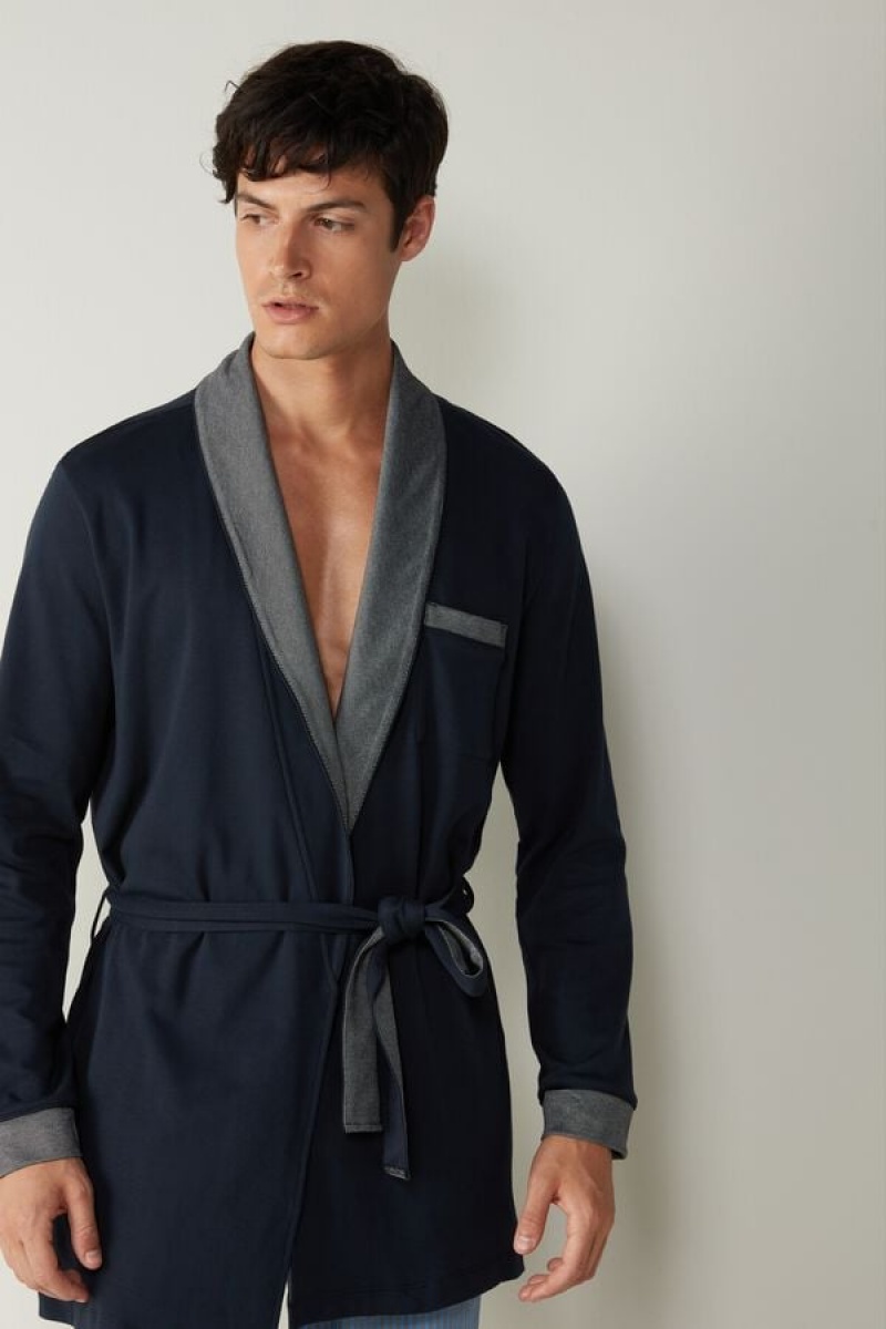 Pijama Barbati Intimissimi Interlock Bumbac Smoking Jacket Albastri | RO FM2882