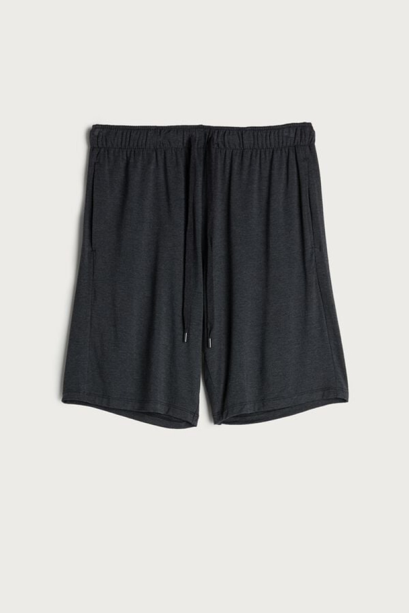 Pijama Barbati Intimissimi Silk and Modal Shorts Gri Inchis | RO QZ2869