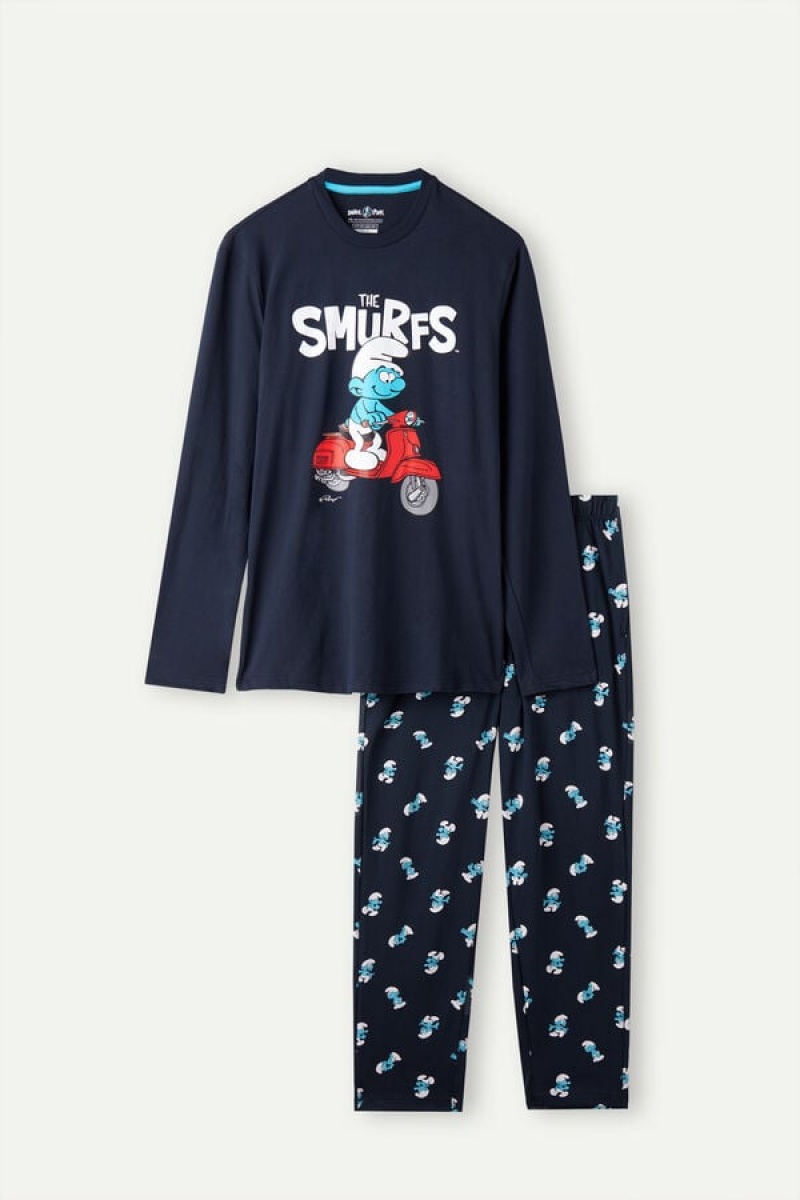 Pijama Barbati Intimissimi Smurfs Full Length Bumbac Albastri | RO RW2919