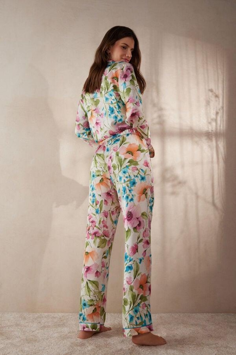 Pijama Dama Intimissimi Botanical Lyrics Full Length Satin Pants Colorati | RO OR2034