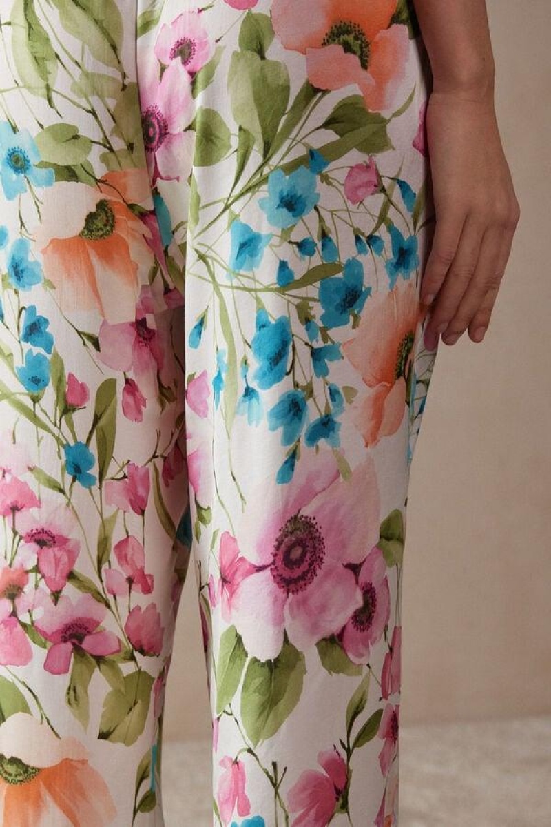 Pijama Dama Intimissimi Botanical Lyrics Full Length Satin Pants Colorati | RO OR2034