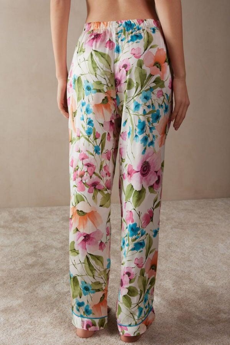 Pijama Dama Intimissimi Botanical Lyrics Full Length Satin Pants Colorati | RO OR2034