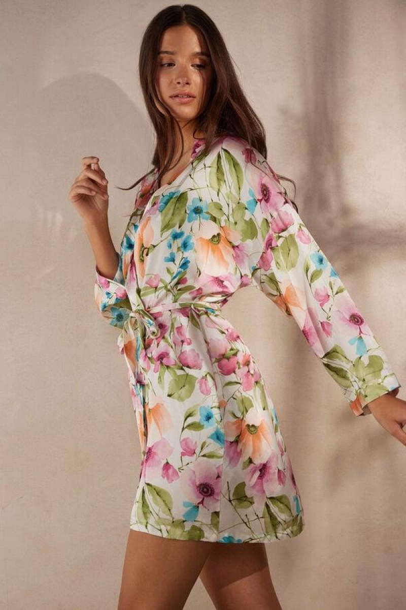 Pijama Dama Intimissimi Botanical Lyrics Satin Kimono Colorati | RO SO2193