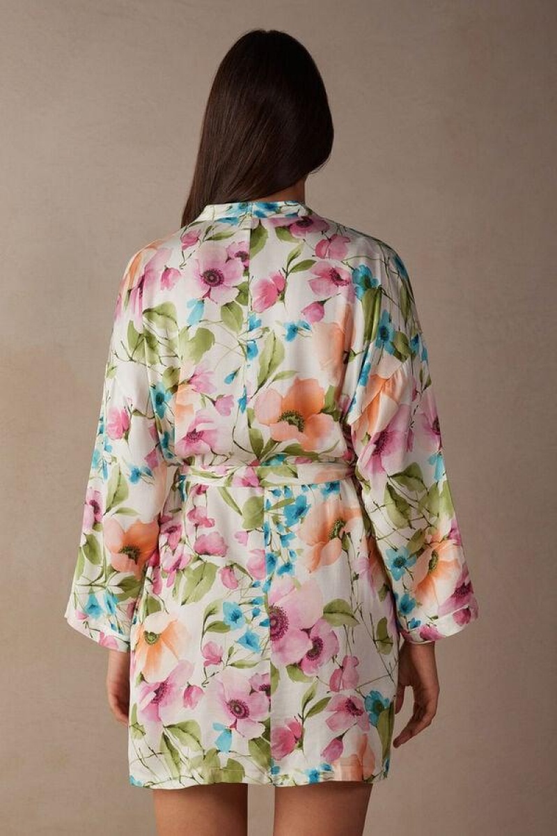 Pijama Dama Intimissimi Botanical Lyrics Satin Kimono Colorati | RO SO2193