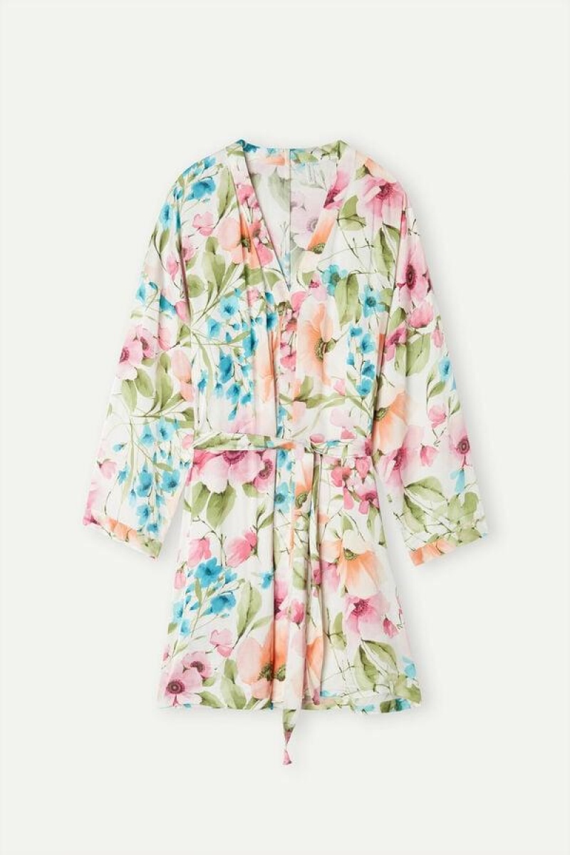 Pijama Dama Intimissimi Botanical Lyrics Satin Kimono Colorati | RO SO2193