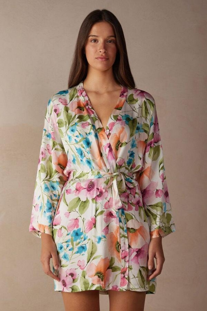 Pijama Dama Intimissimi Botanical Lyrics Satin Kimono Colorati | RO SO2193