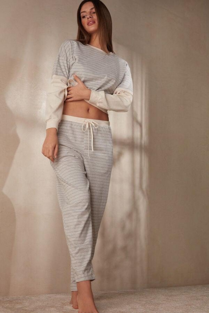 Pijama Dama Intimissimi Casual Sunday Full Length Pants Gri Galbeni Deschis Bej | RO PQ2035