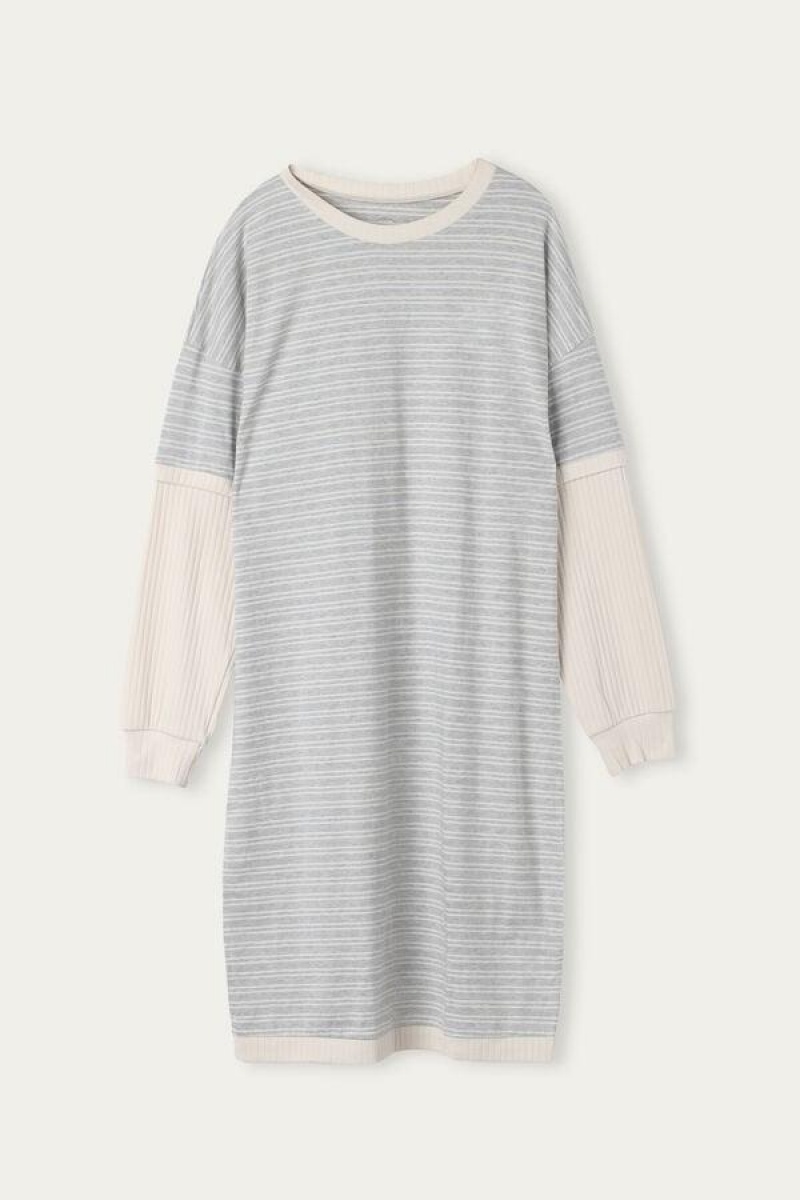 Pijama Dama Intimissimi Casual Sunday Long Sleeve Nightshirt Gri Galbeni Deschis Bej | RO OR2216