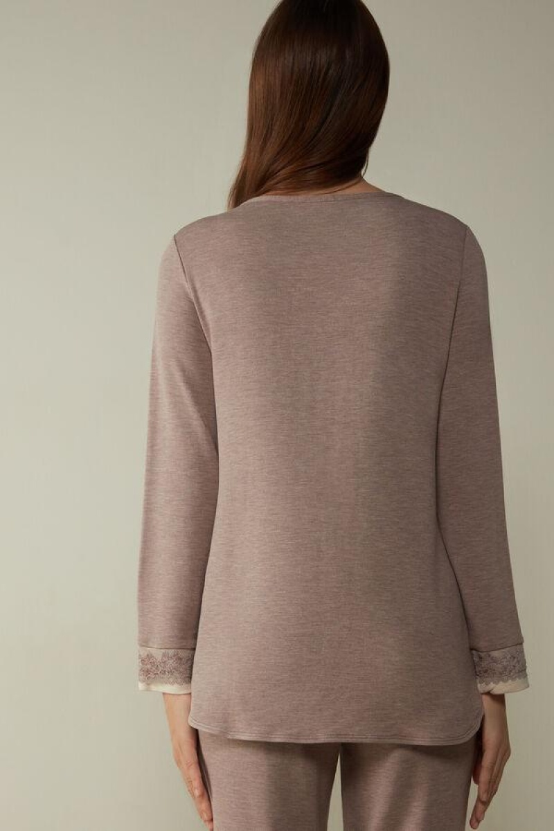 Pijama Dama Intimissimi Clasici Beauty Bateau Neck Long Sleeve Top Violet Deschis | RO NB2180