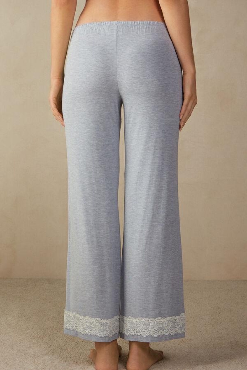 Pijama Dama Intimissimi Dantela Trim Full Length Pants in Modal Albastri Deschis | RO IS2059