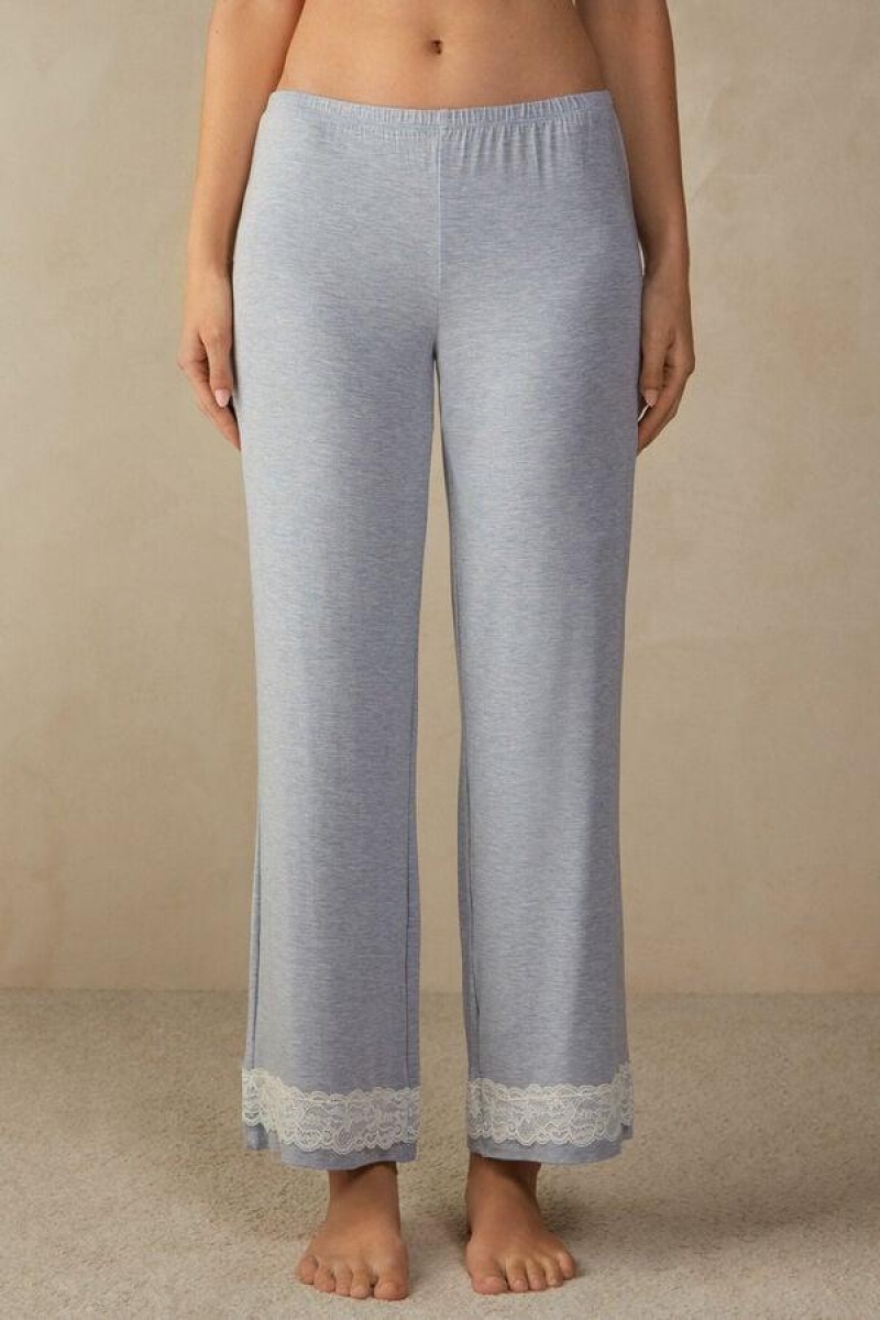 Pijama Dama Intimissimi Dantela Trim Full Length Pants in Modal Albastri Deschis | RO IS2059