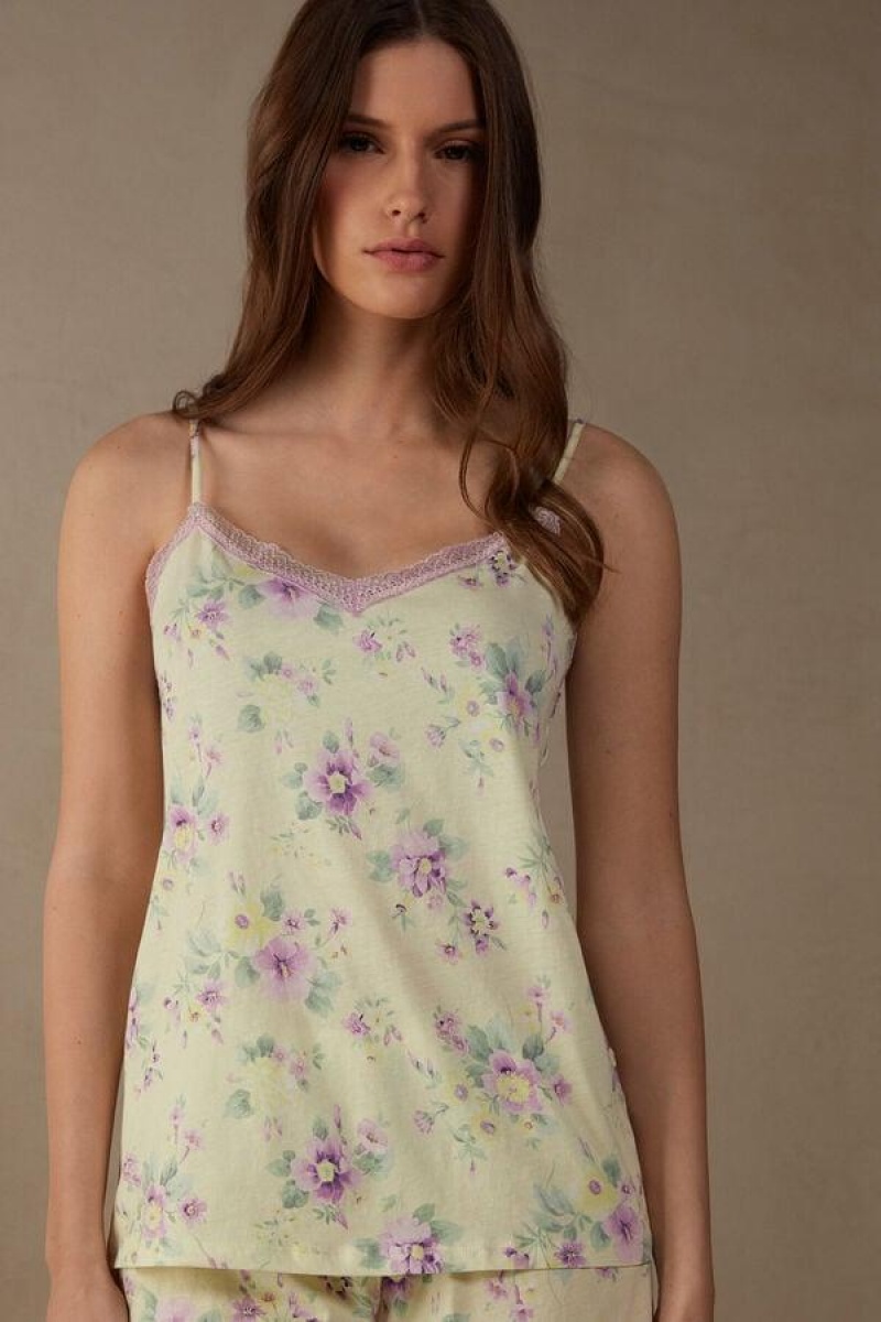 Pijama Dama Intimissimi Flower Power Top in Supima® Ultrafresh Bumbac Galbeni | RO KI2121