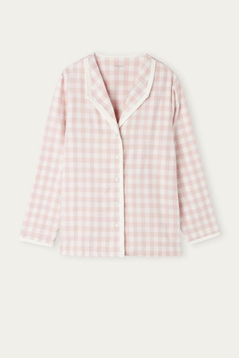 Pijama Dama Intimissimi Gingham Lover Shirt in Brushed Cloth Roz | RO CE2177