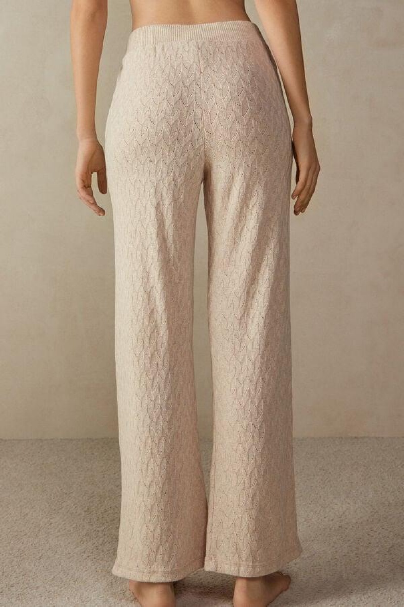 Pijama Dama Intimissimi Iarnă Braid Full Length Jacquard Pants Bej | RO AP2062