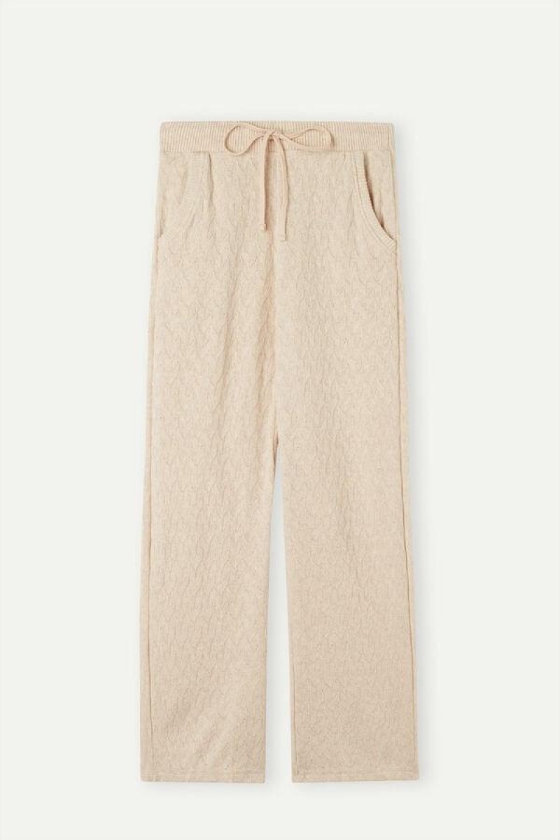 Pijama Dama Intimissimi Iarnă Braid Full Length Jacquard Pants Bej | RO AP2062