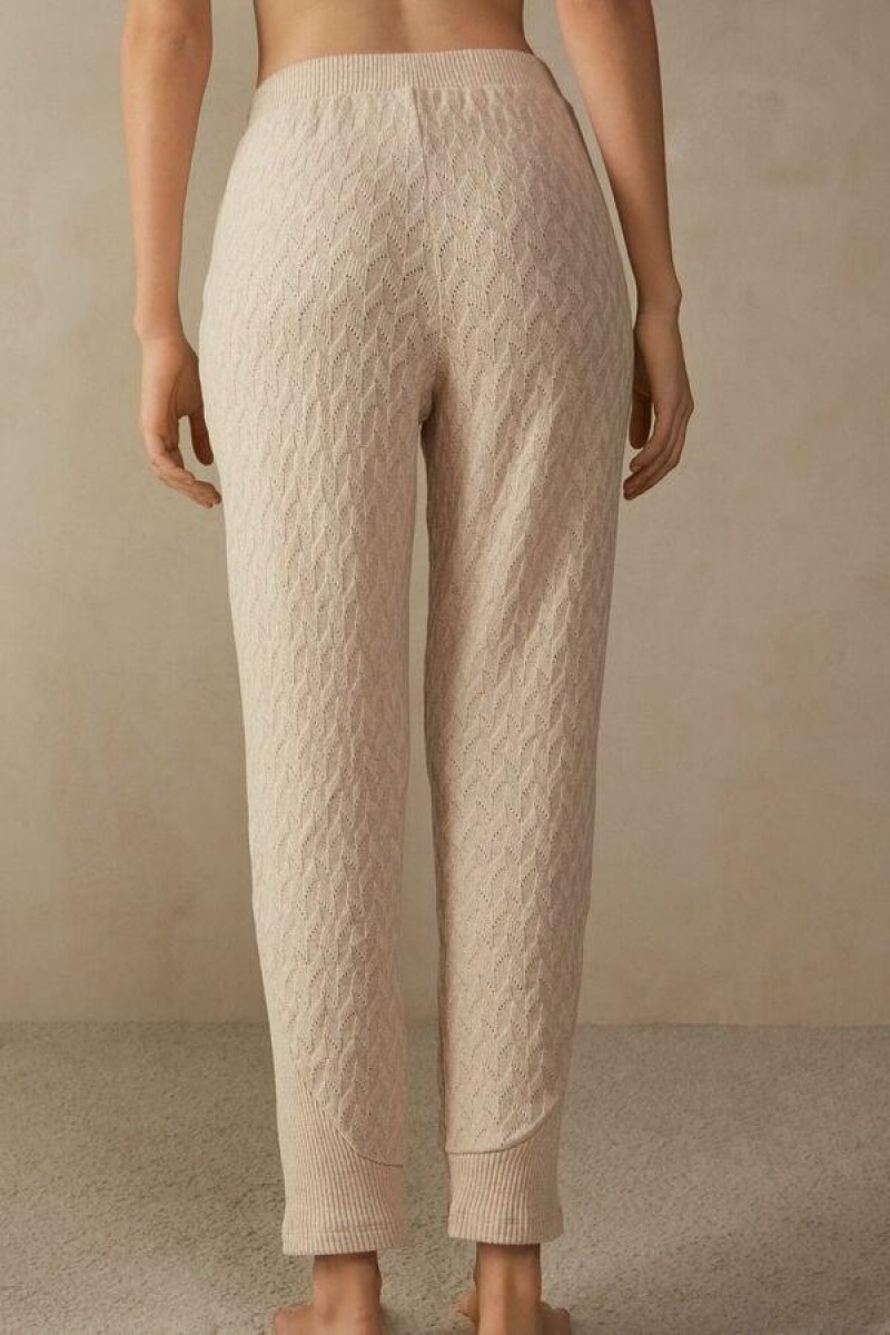 Pijama Dama Intimissimi Iarnă Braid Full Length Cuffed Pants Bej | RO SO2063