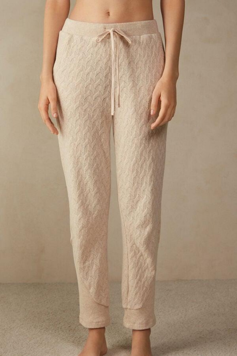 Pijama Dama Intimissimi Iarnă Braid Full Length Cuffed Pants Bej | RO SO2063